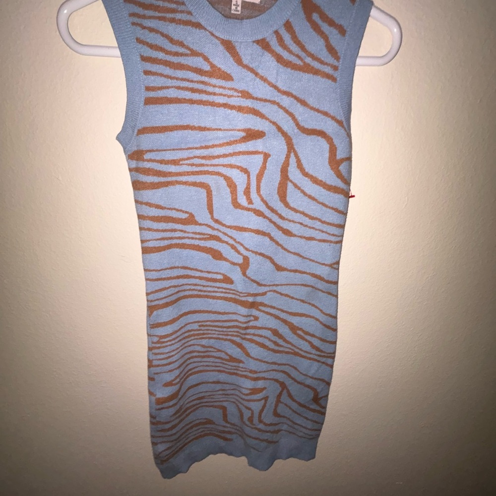 Blue and Brown Sleeveless Knit Dress